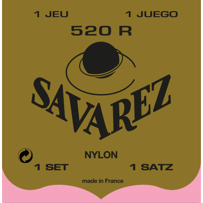 Savarez 520-R snarenset klassiek, Rouge, rectified nylon, traditional basses, hard tension