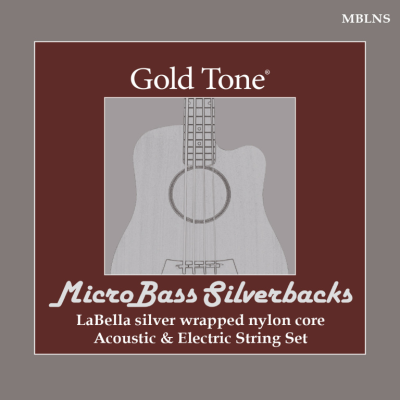 Gold tone MBLNS LaBella 'Silverback' silver-wrapped nylon strings for micro bass