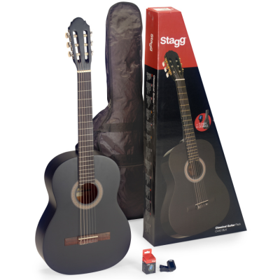 Stagg C440 M BLK PACK Gitaarset met zwarte 4/4 klassieke gitaar met lindehouten top, stemapparaat en hoes