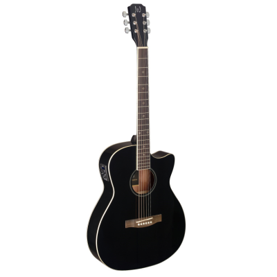 J.N. Guitars BES-ACE BK Zwarte elektro-akoestische gitaar, auditoriummodel, met massief sparren top, Bessie-serie