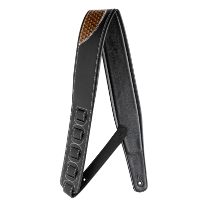 Stagg SPFL-GSHAP COP Black, padded artificial leather guitar strap with copper-colored guitar pattern