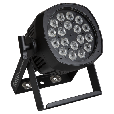 Briteq BT-COLORAY 18FCR (XLR 5pin) Outdoor projector with 18x8W RGBW leds, 20° beam angle and Neutrik TRUE1 Powercon and 5P XLR connectors and IP-fan cooling