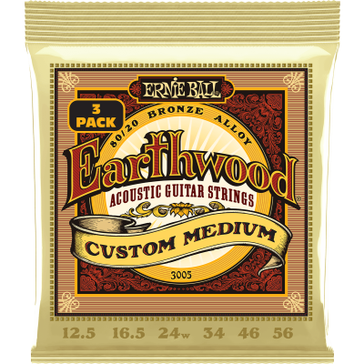 Ernie Ball 3005 Earthwood 80/20 strings Custom Medium 12.5-56 - Pack of 3