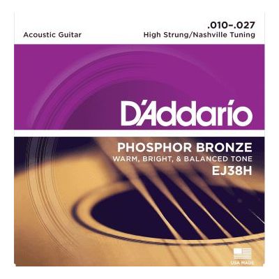 D'Addario EJ38H Phosphor Bronze Acoustic Guitar Strings, High Strung/Nashville Tuning, 10-27