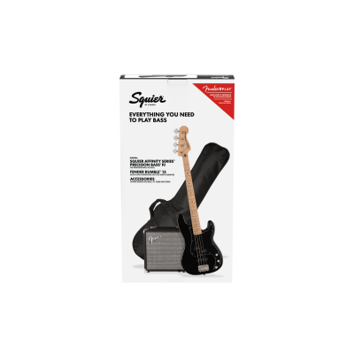 Squier Affinity Series™ Precision Bass® PJ Pack, Maple Fingerboard, Black, Gig Bag, Rumble 15 - 230V EU