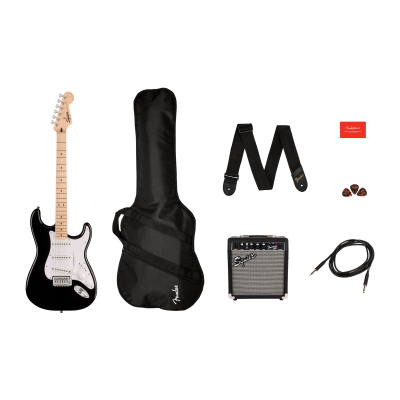 Squier Squier Sonic® Stratocaster® Pack, Maple Fingerboard, Black, Gig Bag, 10G - 230V EU